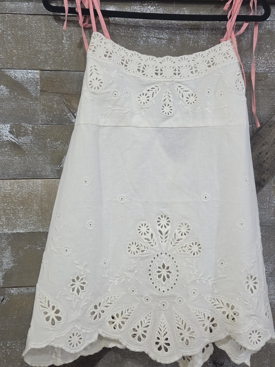 Free People Tops - Free People morgan White Eyelet Embroidered Tank with Pink Tie Straps